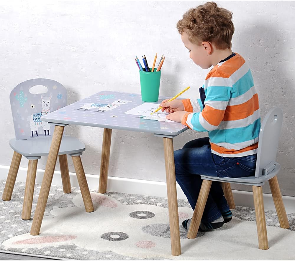 Kindertisch mit 2 Stühlen, Grau