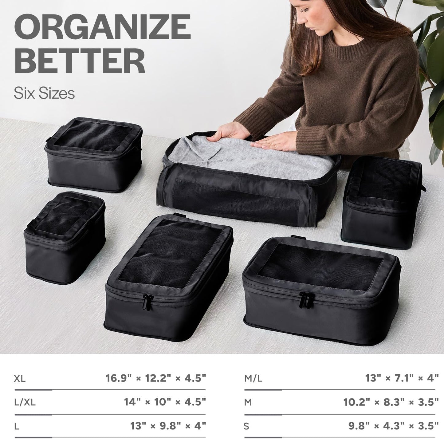 Kompressions-Verpackungswürfel-Set, 6-Pack Schwarz