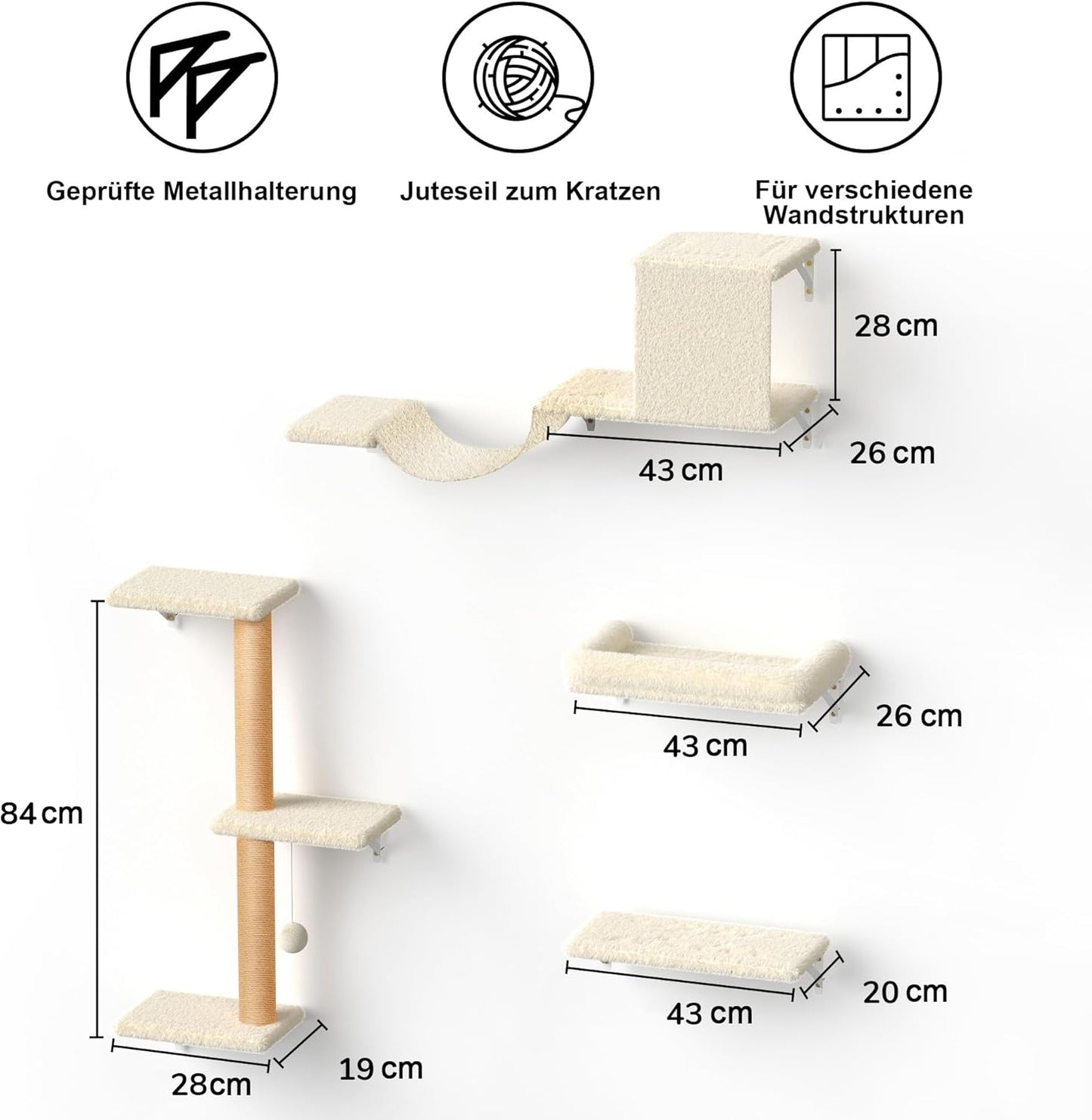 10-teiliges Kletterwand-Set mit Hängematte, Beige