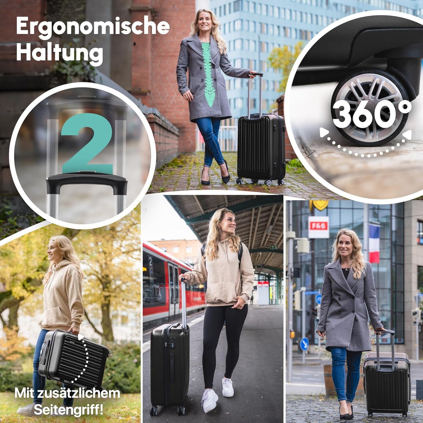 Handgepäck Hartschalenkoffer mit Zahlenschloss, 54 cm / Schwarz