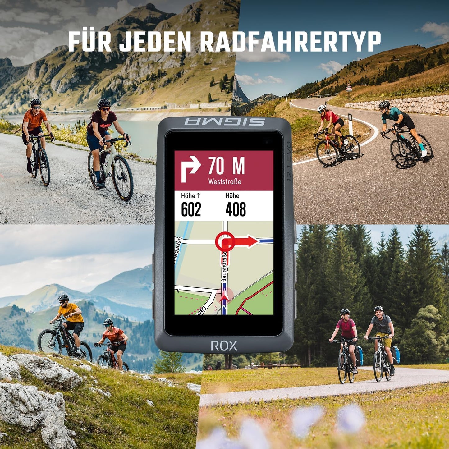 ROX 12.1 Evo Fahrradcomputer GPS mit 150 Funktionen Kabellos, Grau Basic Set