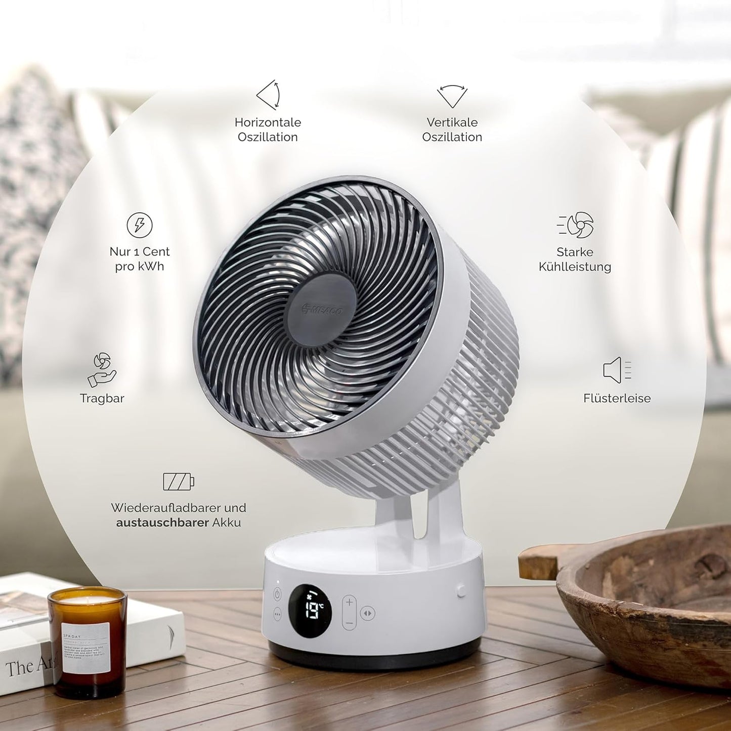 Tragbarer Ventilator Sefte mit Akku & Fernbedienung, Sefte® 8" Table