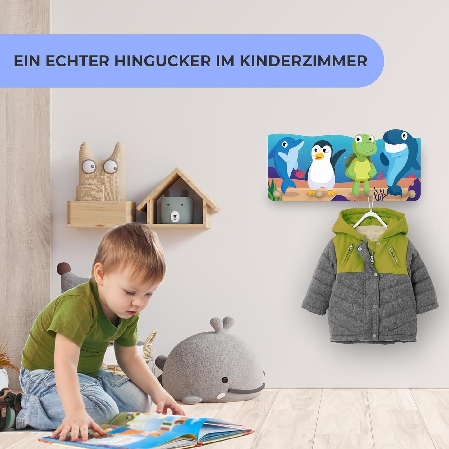 Kindergarderobe aus Holz mit 4 Haken (Unterwasser), Unterwasser