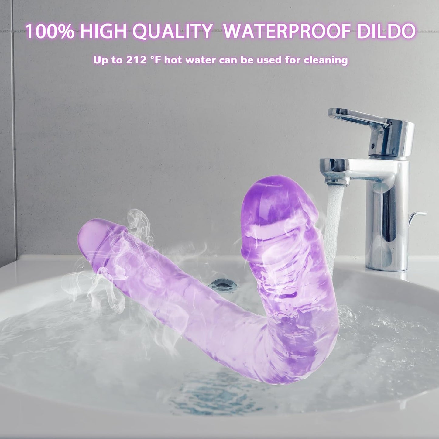 Flexibler Doppel-Dildo Kristall Jelly, Lila 46 cm