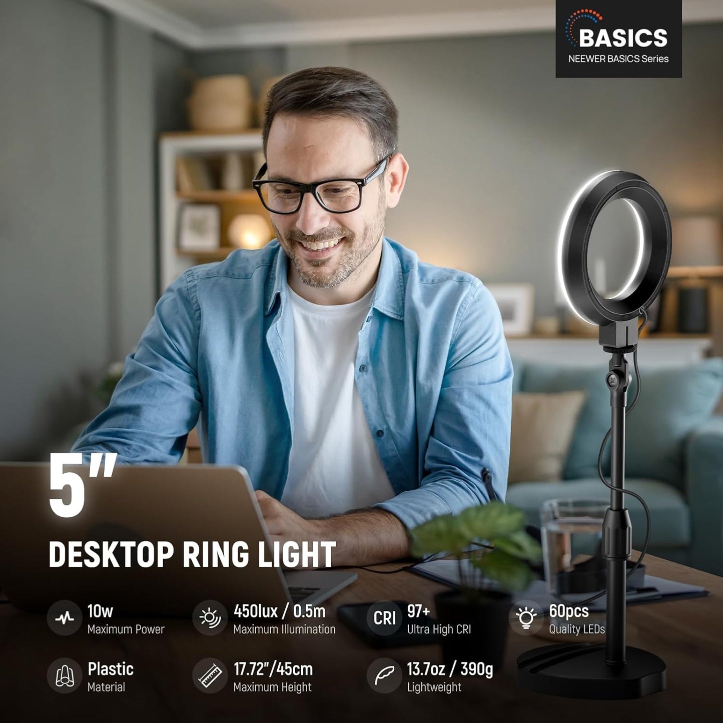 Tisch-Ringlicht BR60 mit Ständer, BR60 Schwarz
