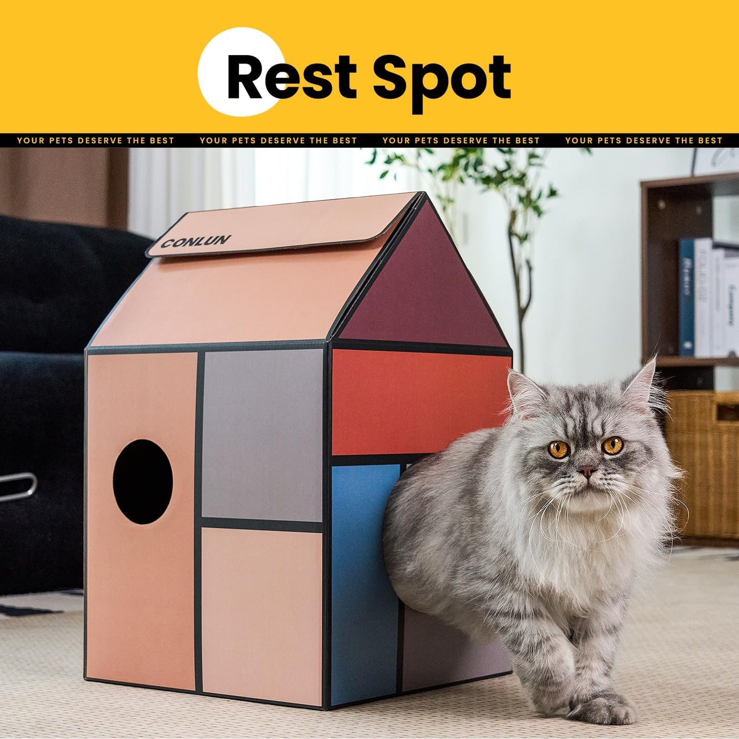 Katzenhaus mit Kratzbrett & Katzenminze, Geometrische Mittel