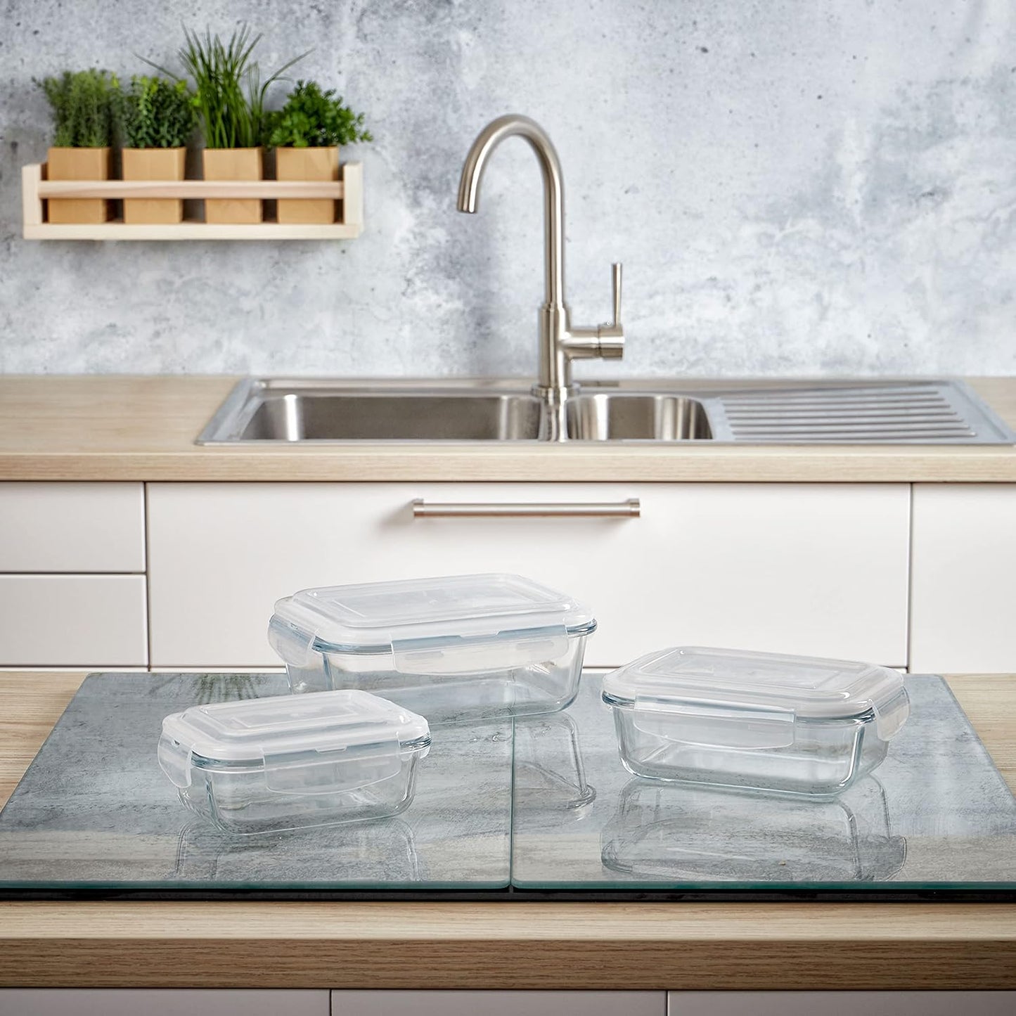 Frischhaltedosen-Set, luftdicht (3-teilig), 1 x 370 ml, 1 x 640 ml, 1 x 1040 ml Rechteckig