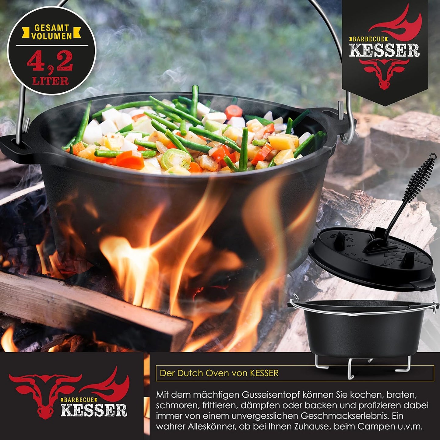 Dutch Oven Set, DO45P - 4.2 Liter, Topf ohne Füsse