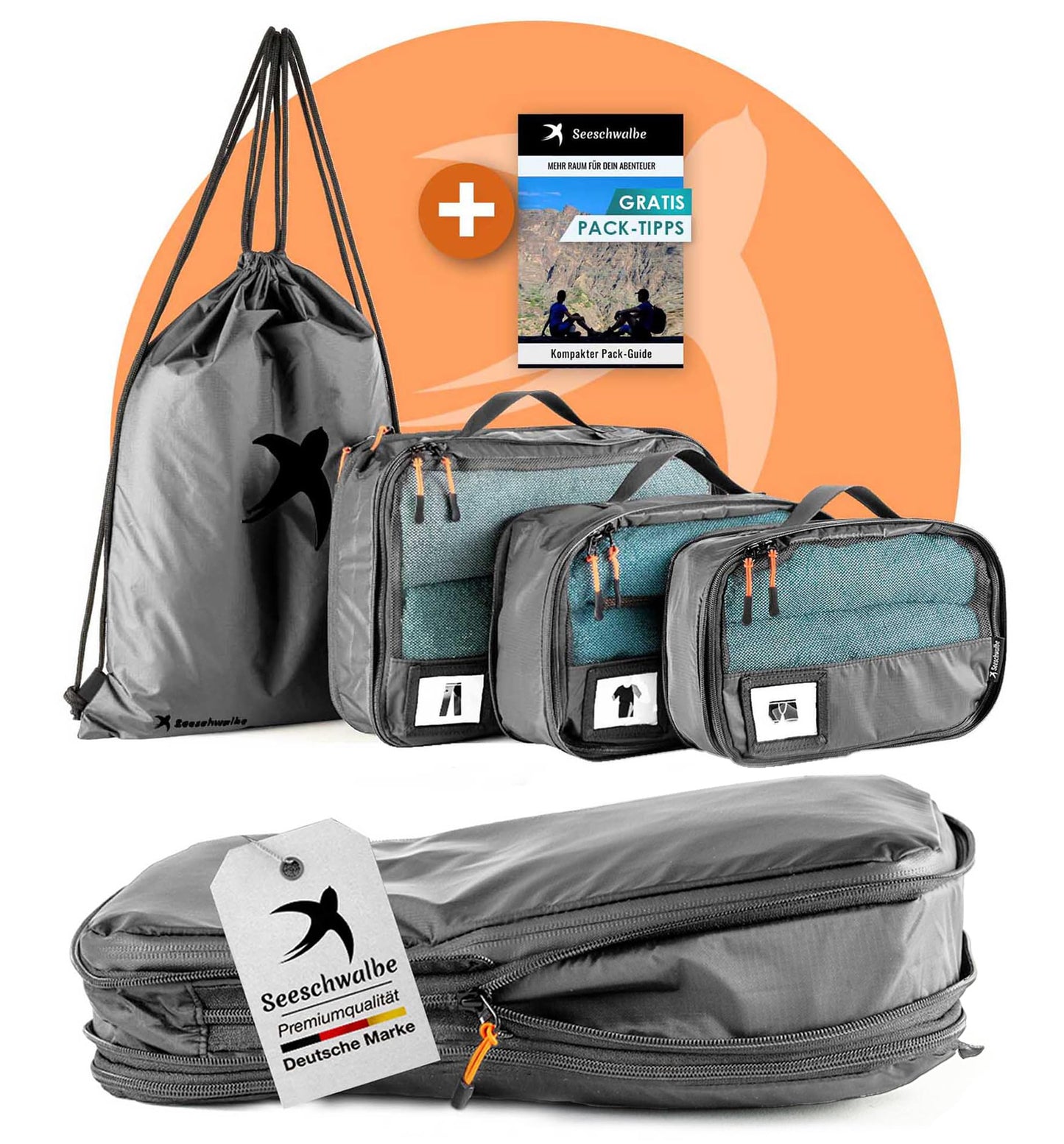 4-teiliges Packwürfel-Set, Grau 4-teiliges Set