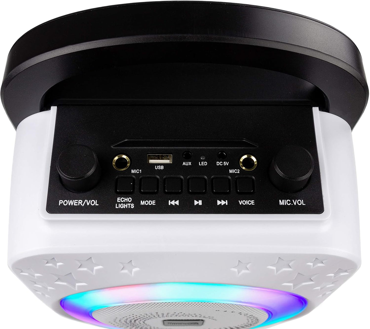 Bluetooth Karaoke-Maschine mit zwei Mikrofonen, Weiss Ring Light & Disco Light