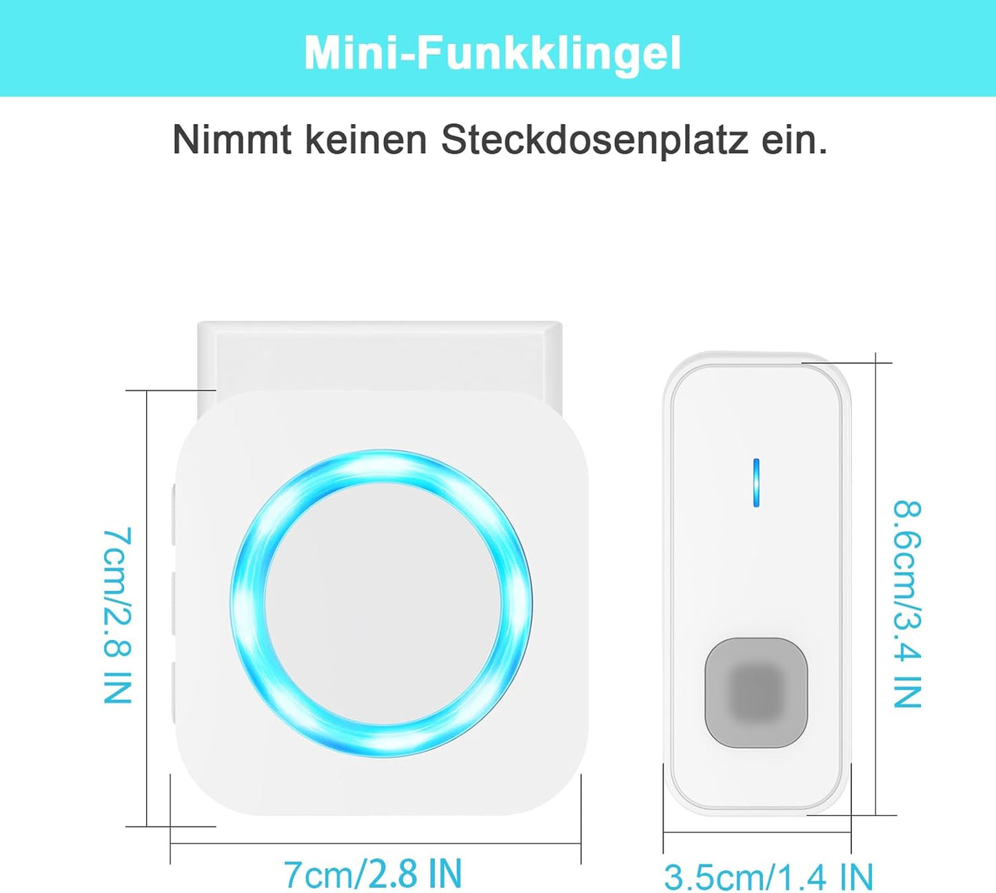 Funkklingel-Set mit LED-Blitz (2 Sender, 1 Empfänger), 1 Empfänger+2 Sender