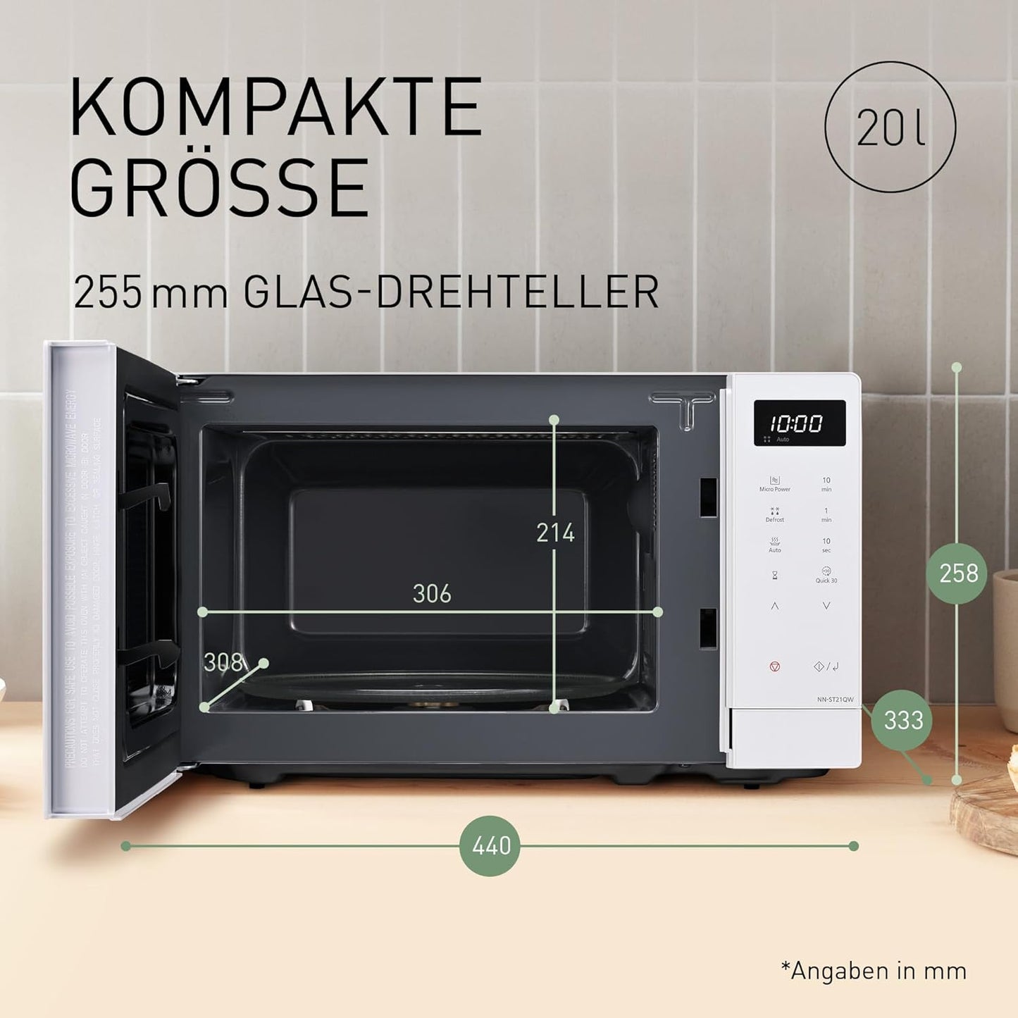 Solo-Mikrowelle NN-ST21QWEPG mit Automatikprogrammen, Solo Compact Weiß