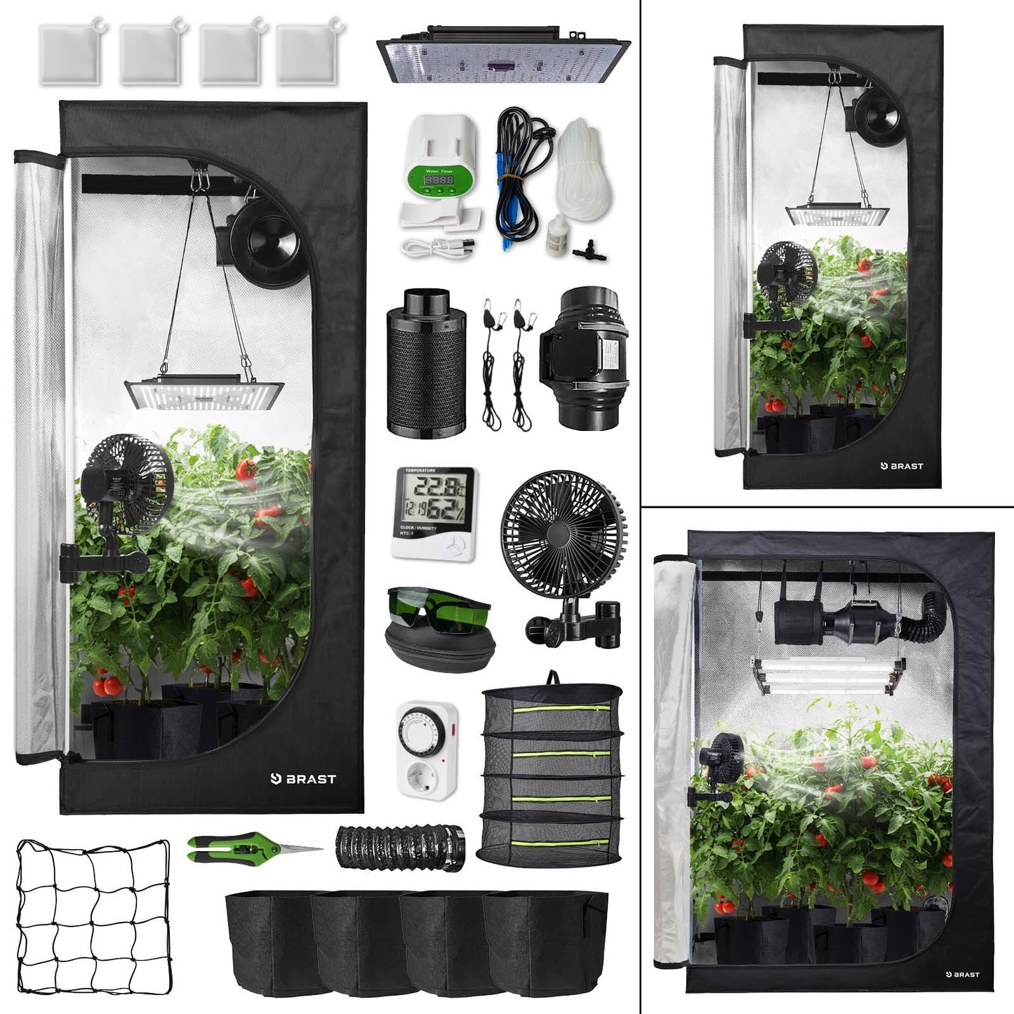 Growzelt mit LED & Belüftungssystem, 70x70x160cm | XL