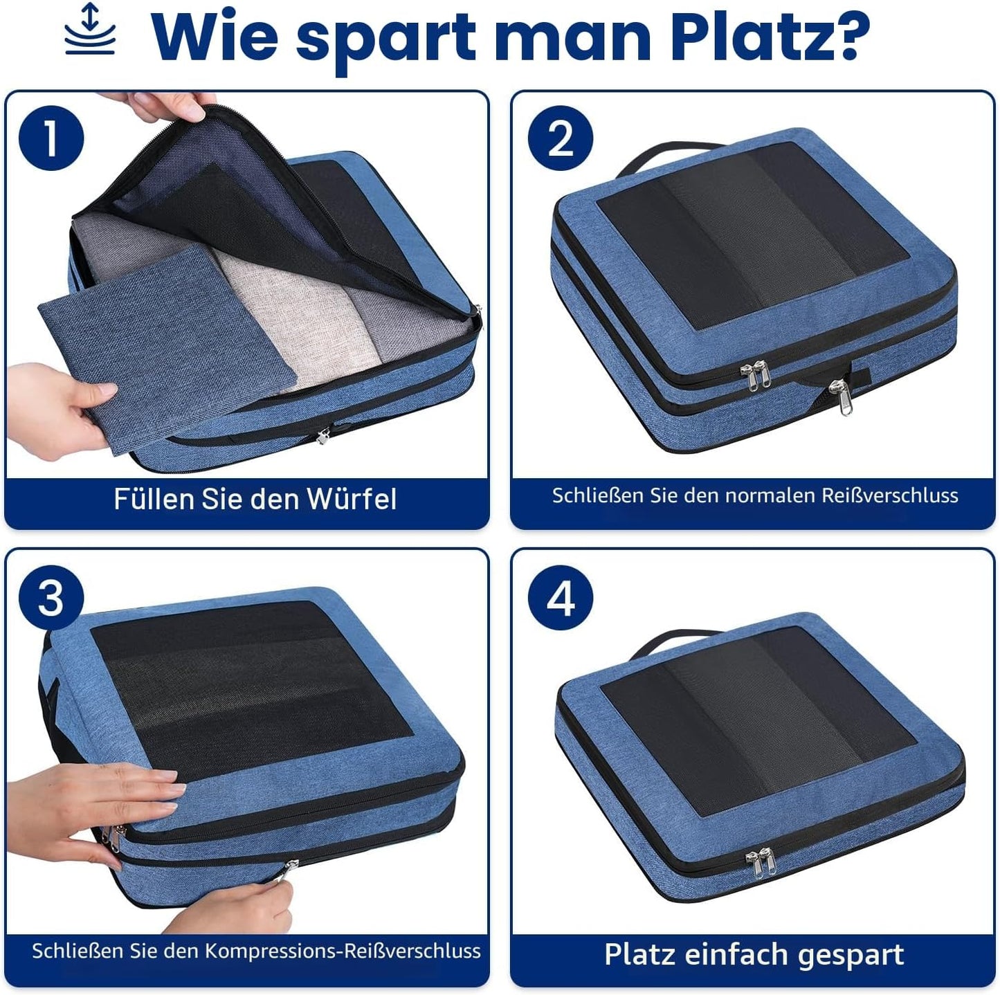 Kompressions-Packwürfel-Set (8-teilig), Blaugrün 8 Set
