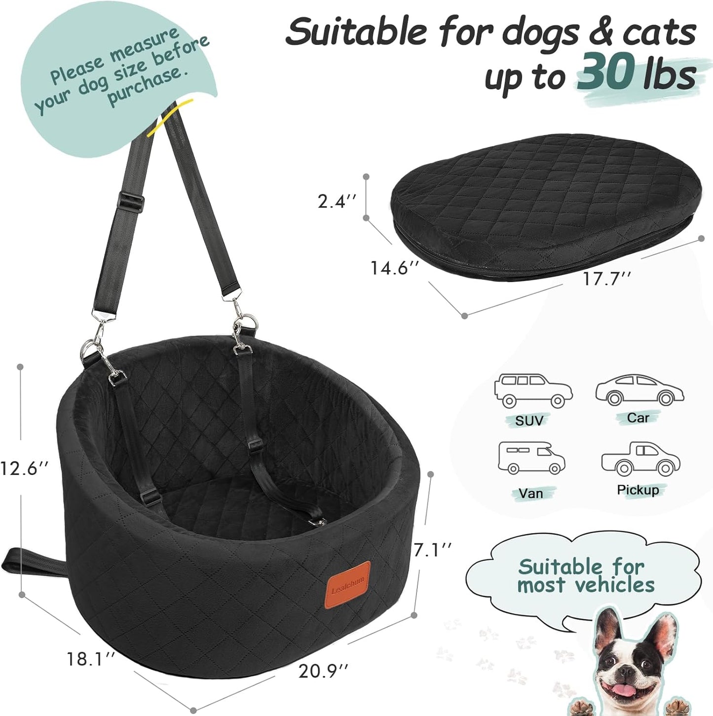Hunde-Autositz mit Sicherheitsleine, Black Small
