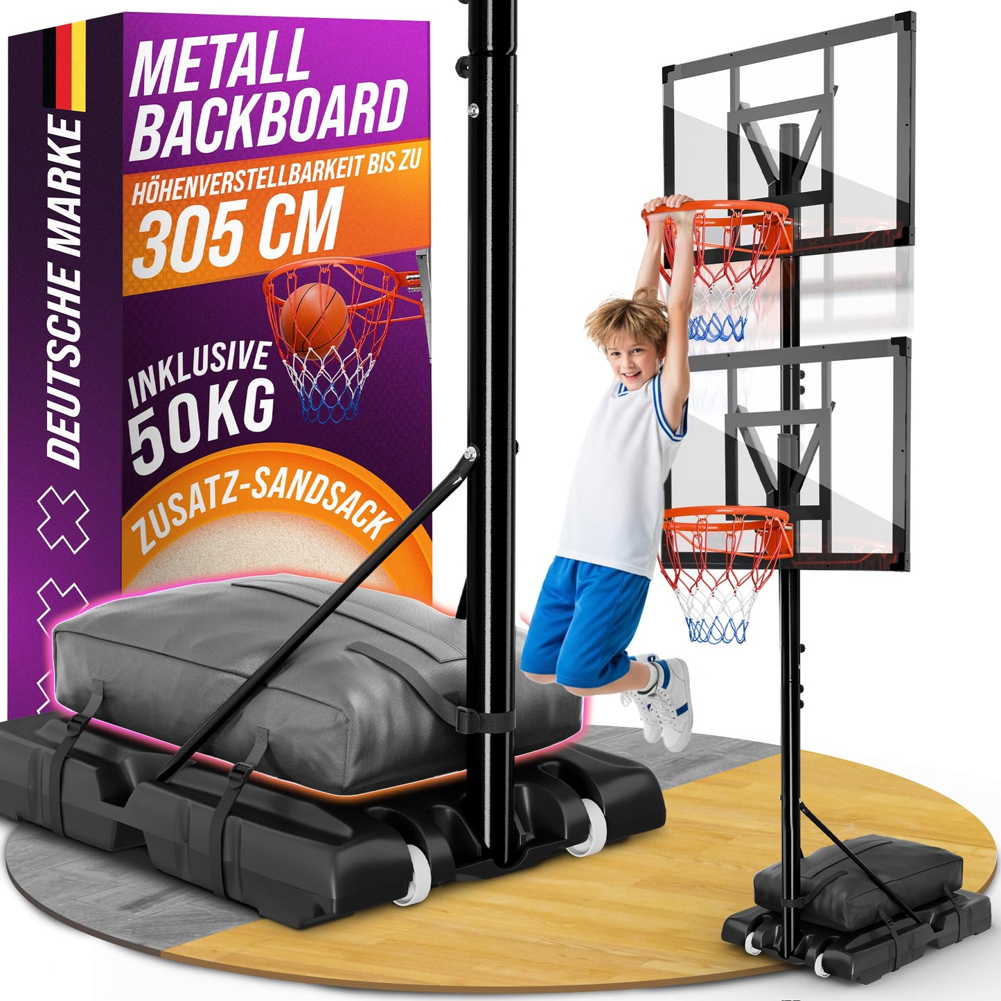 Höhenverstellbarer Outdoor-Basketballkorb mit Ständer