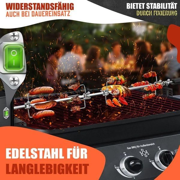 Edelstahl Grillspiess Set für Gasgrill mit Drehmotor, Silber