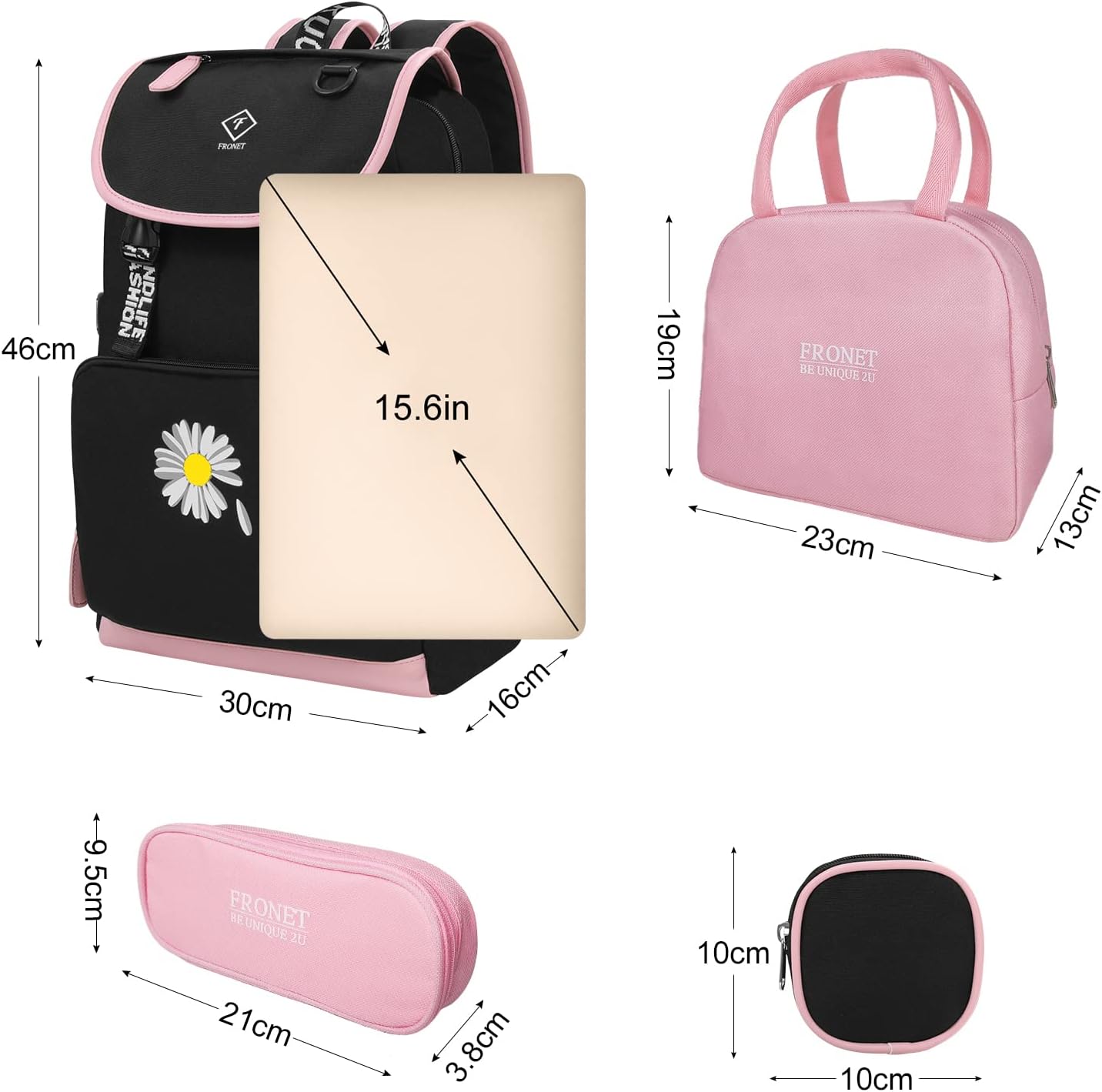 Schulrucksack mit Laptopfach, Rosa