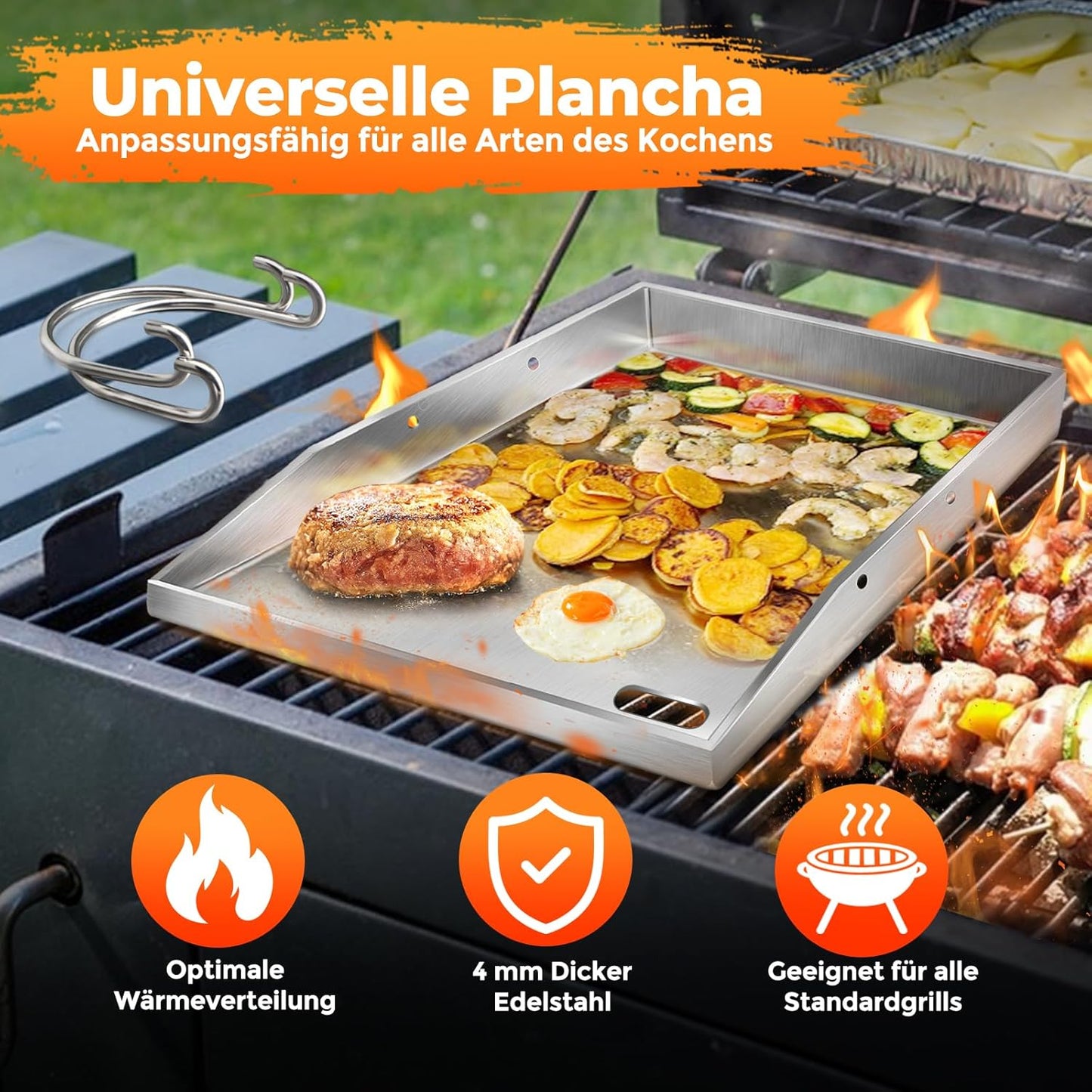Grillplatte mit Grillspatel-Set, Vier Kanten
