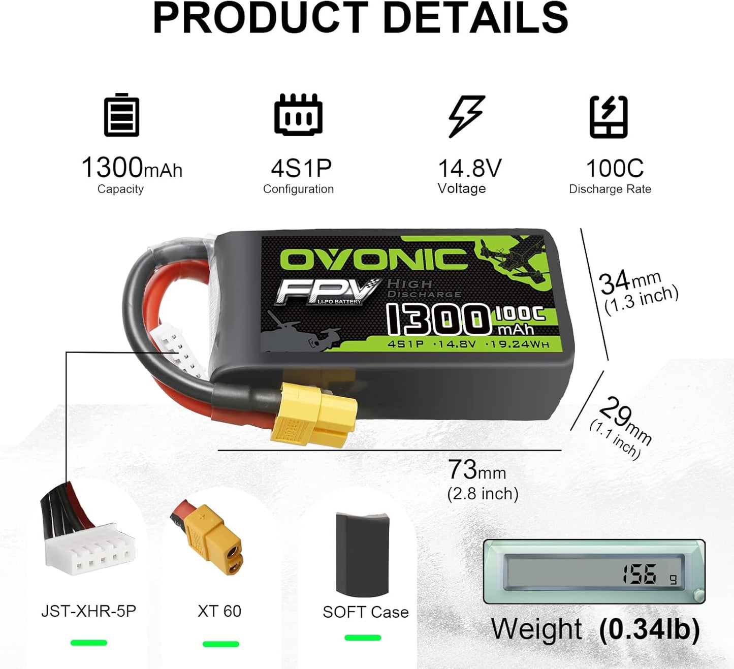 4S Lipo Akku 14.8V 1300mAh für FPV Drohnen, 1 pcs