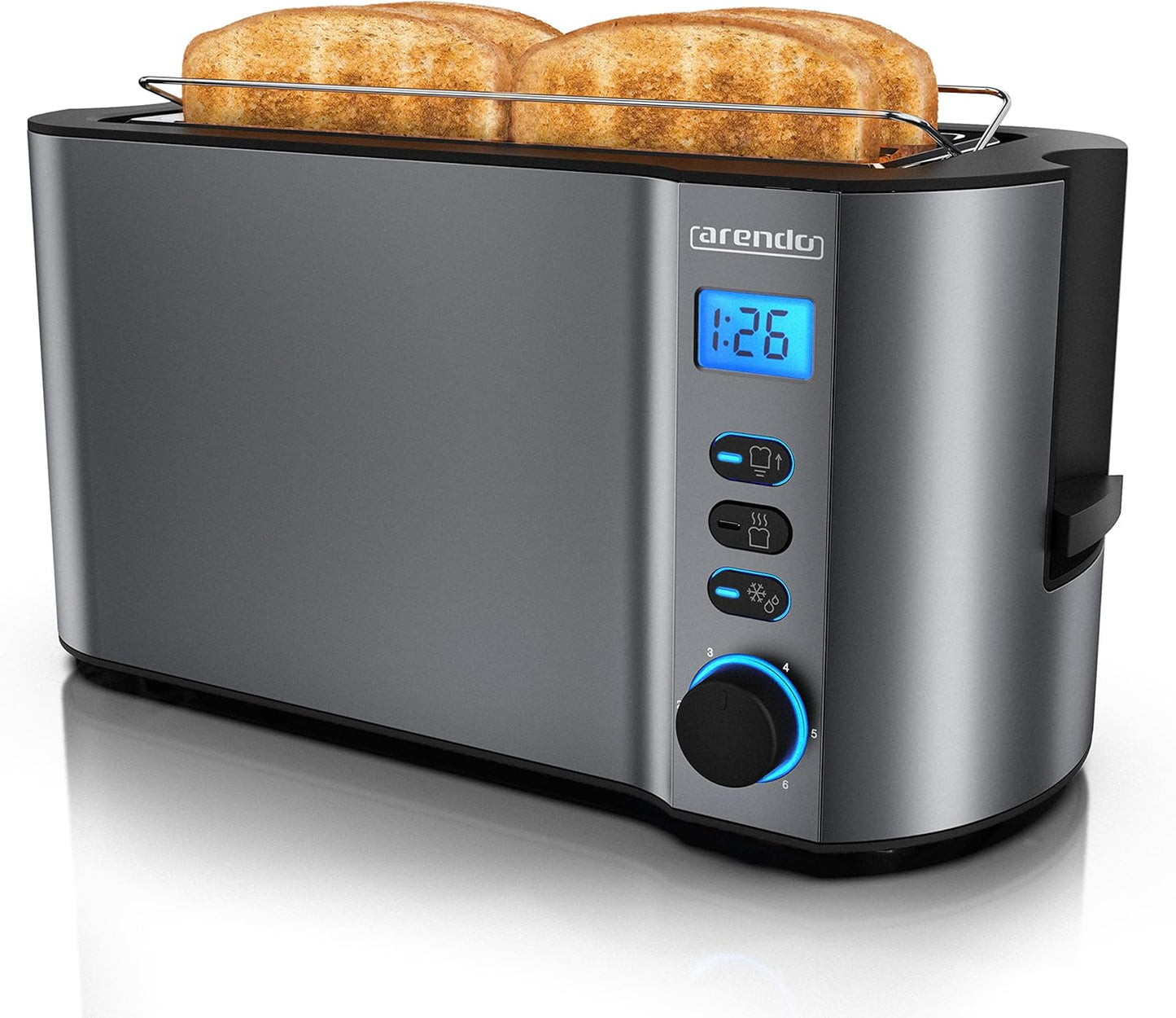 Langschlitztoaster Manha mit Brötchenhalter und 6 Bräunungsstufen, A: Cool Grey