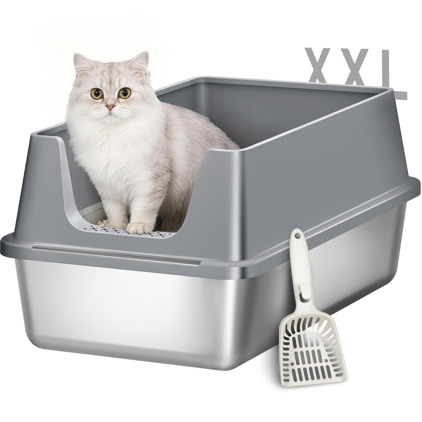 Edelstahl-Katzentoilette XXL mit hoher Rand, Dunkelgrau 1 Stück