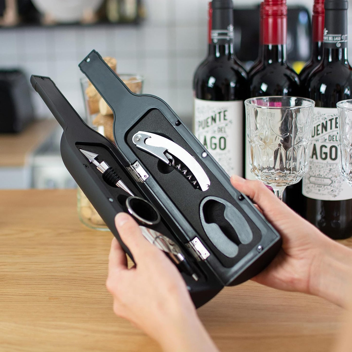 5-teiliges Weinöffner-Set mit Zubehör - Weinflaschen Design