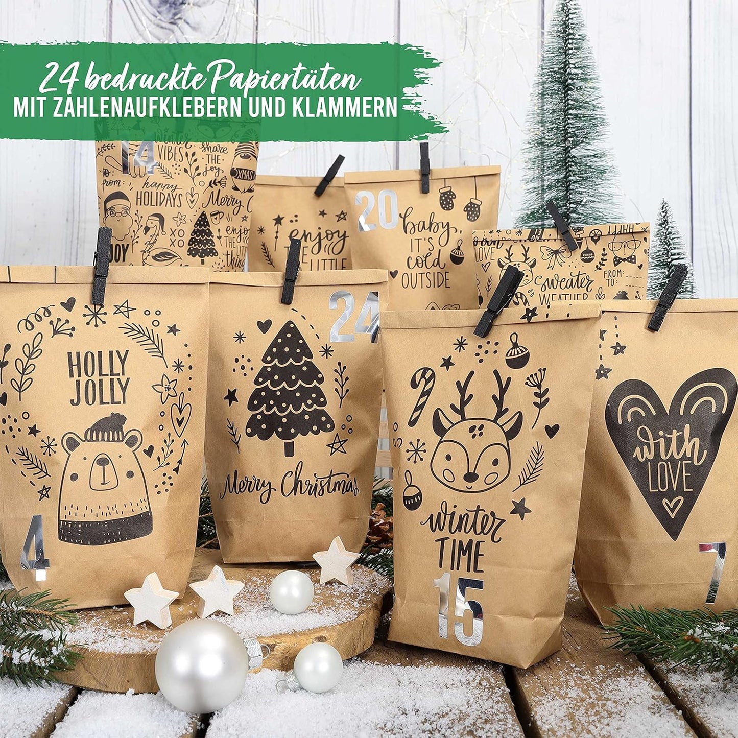Adventskalender zum Befüllen, Braun Schwarz