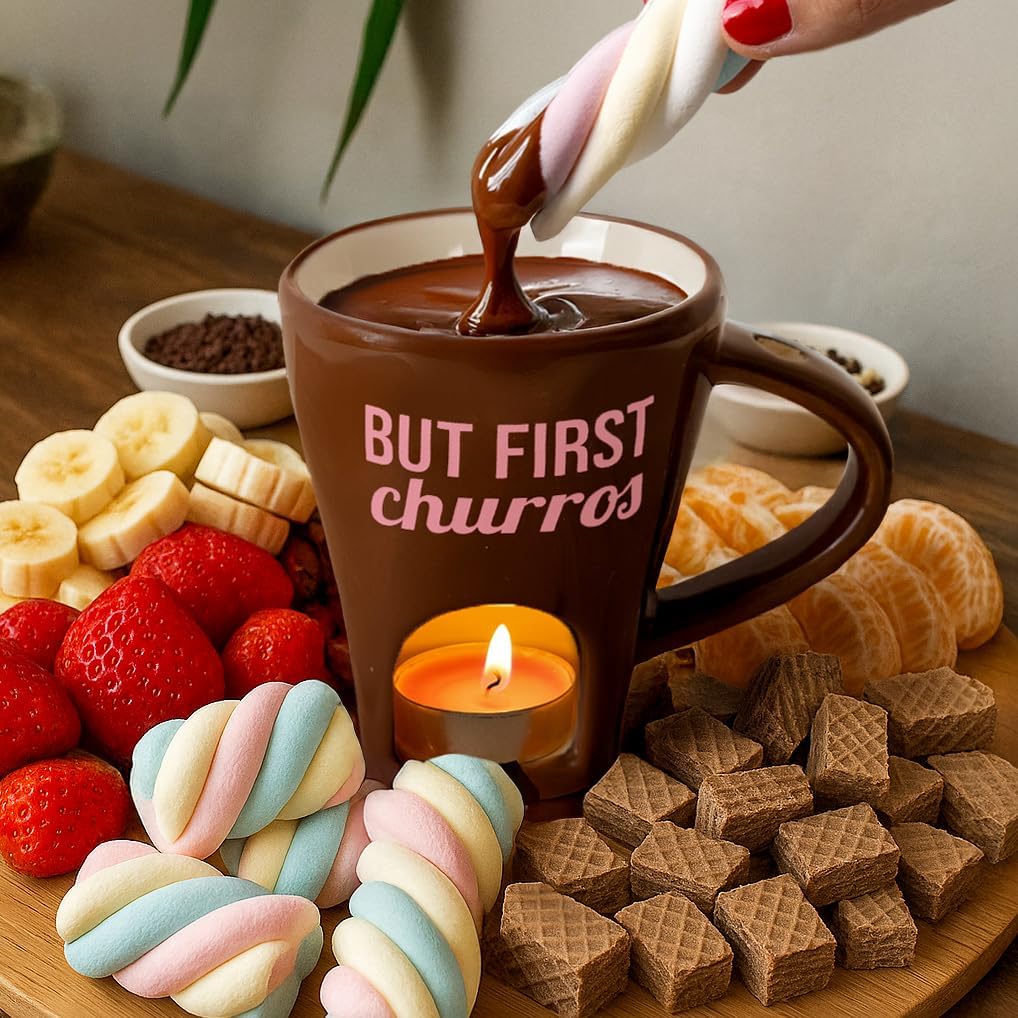 Fondue Tasse mit Gabel, Churros, Braun