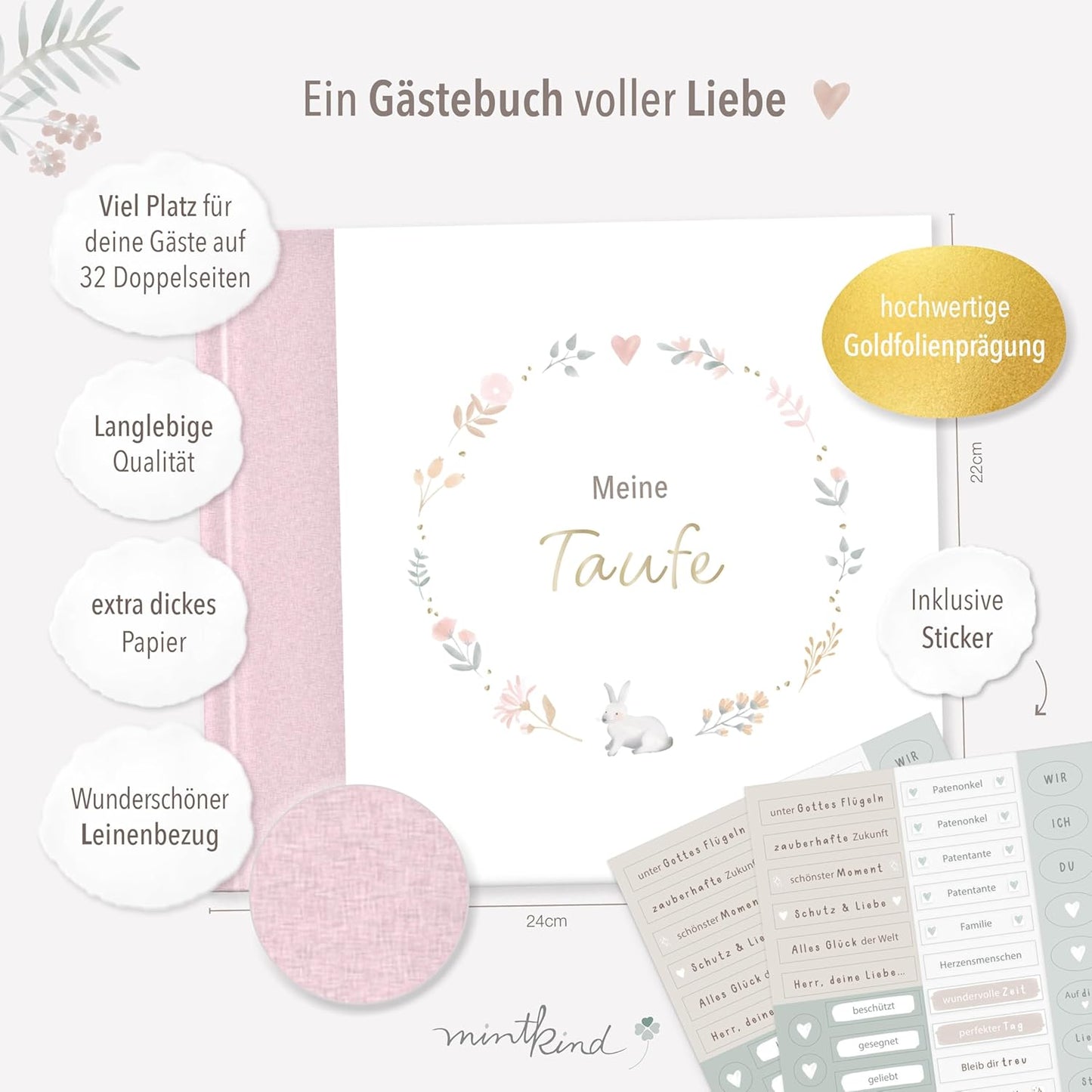 Taufalbum mit Stickerset, Rosa mit Stickerset
