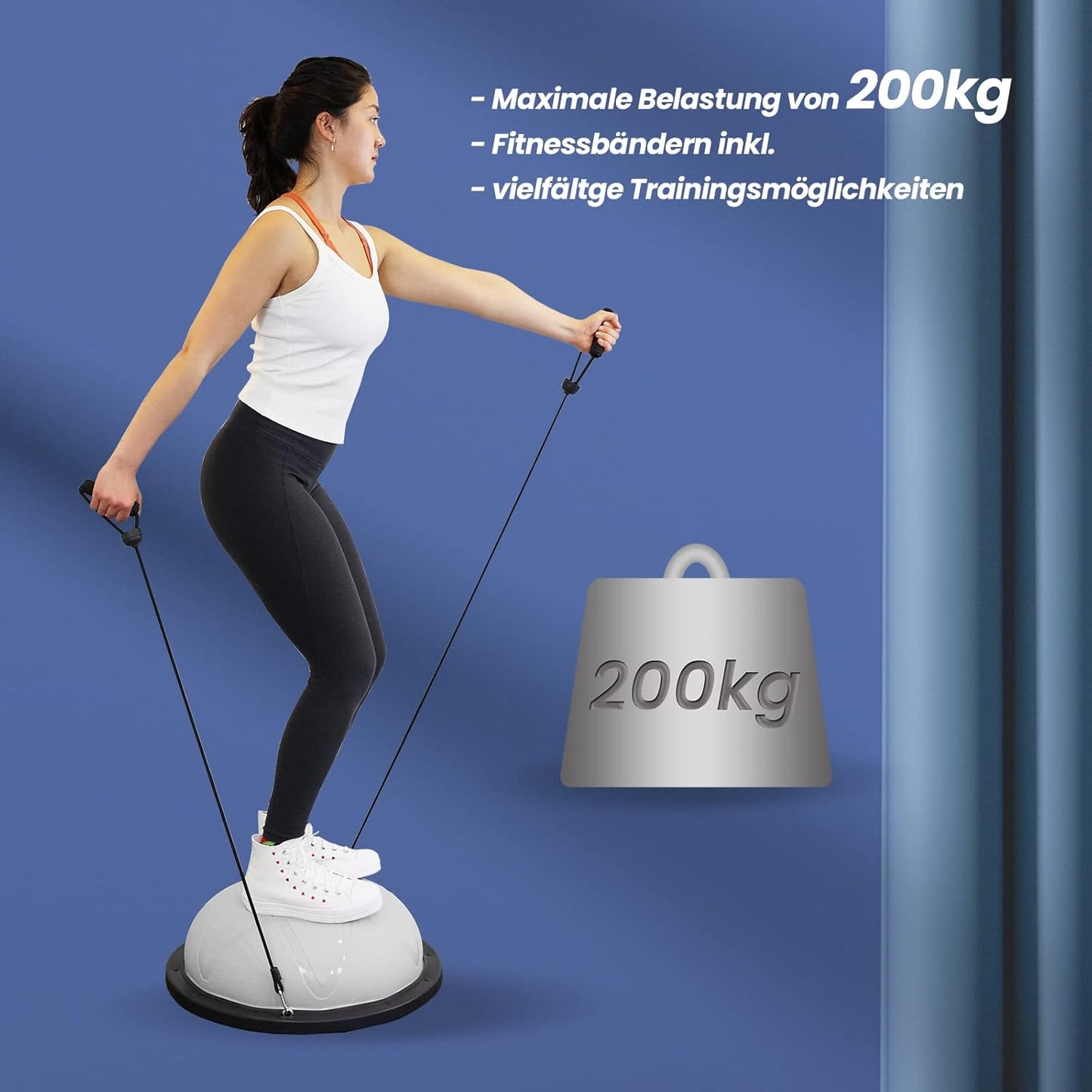 Balance Ball mit Fitnessbändern, Grau