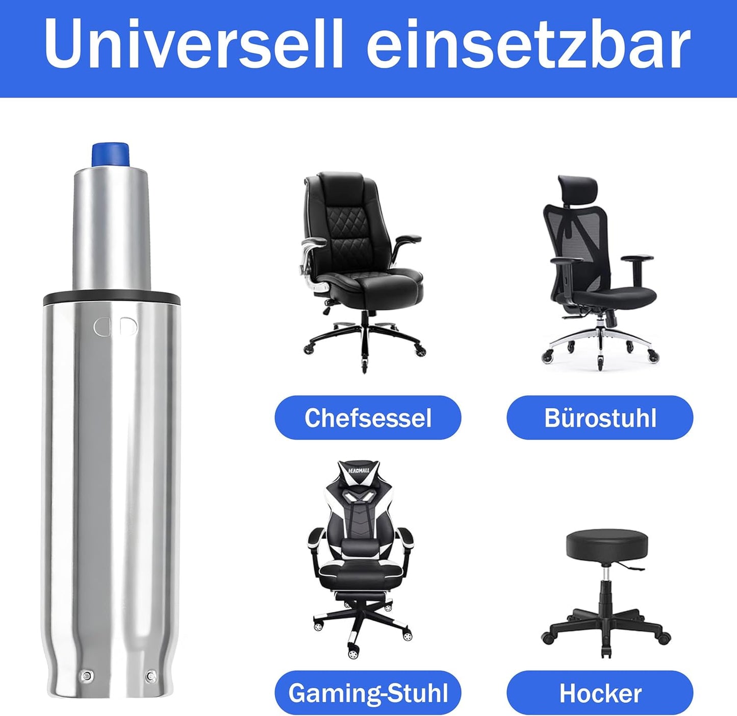 Gasdruckfeder für Bürostuhl, 350 mm Gesamtlänge Chrom