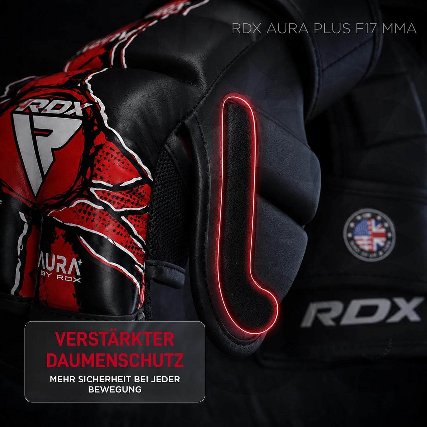 Grappling Handschuhe Aura Plus F-17 für MMA Training, Black/Red S