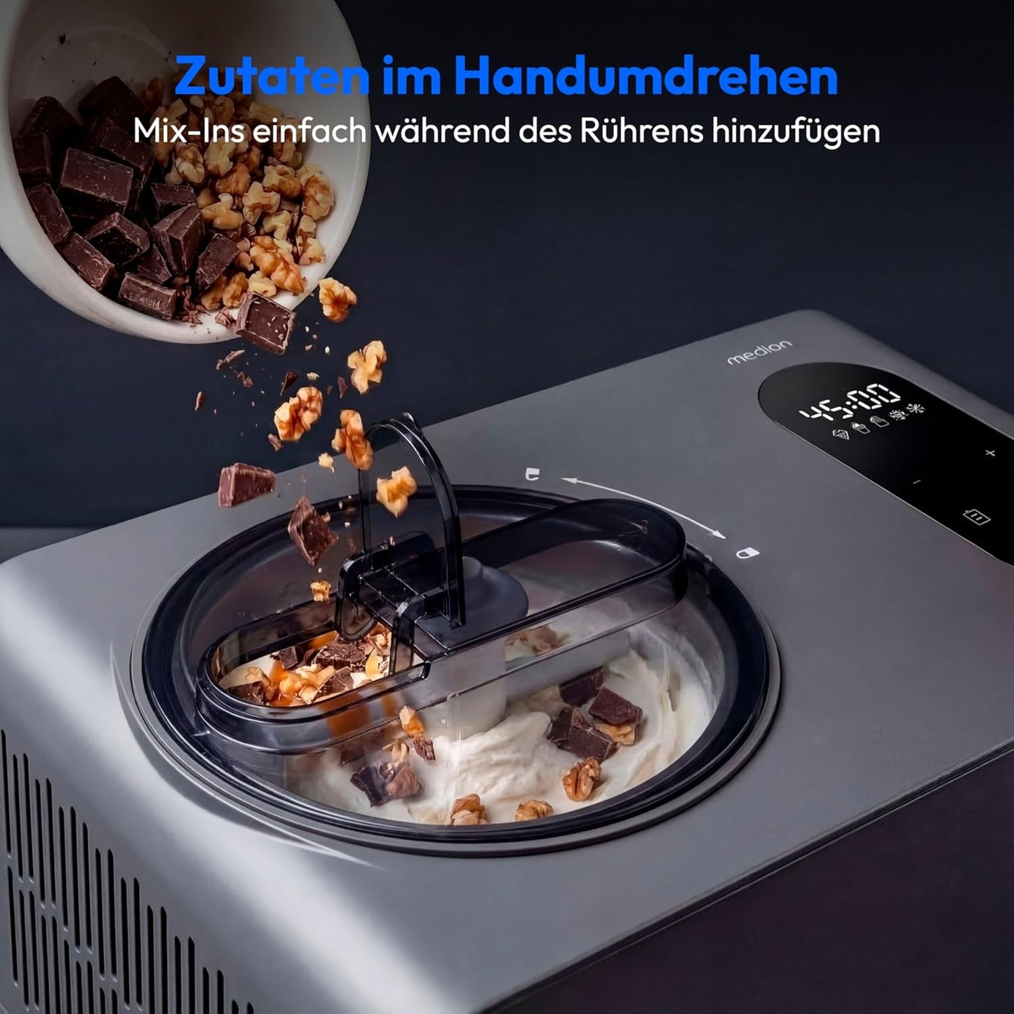 MD 100087 Speiseeisbereiter mit Kompressor und Touch-Display, Eiscreme, Joghurt & Slush