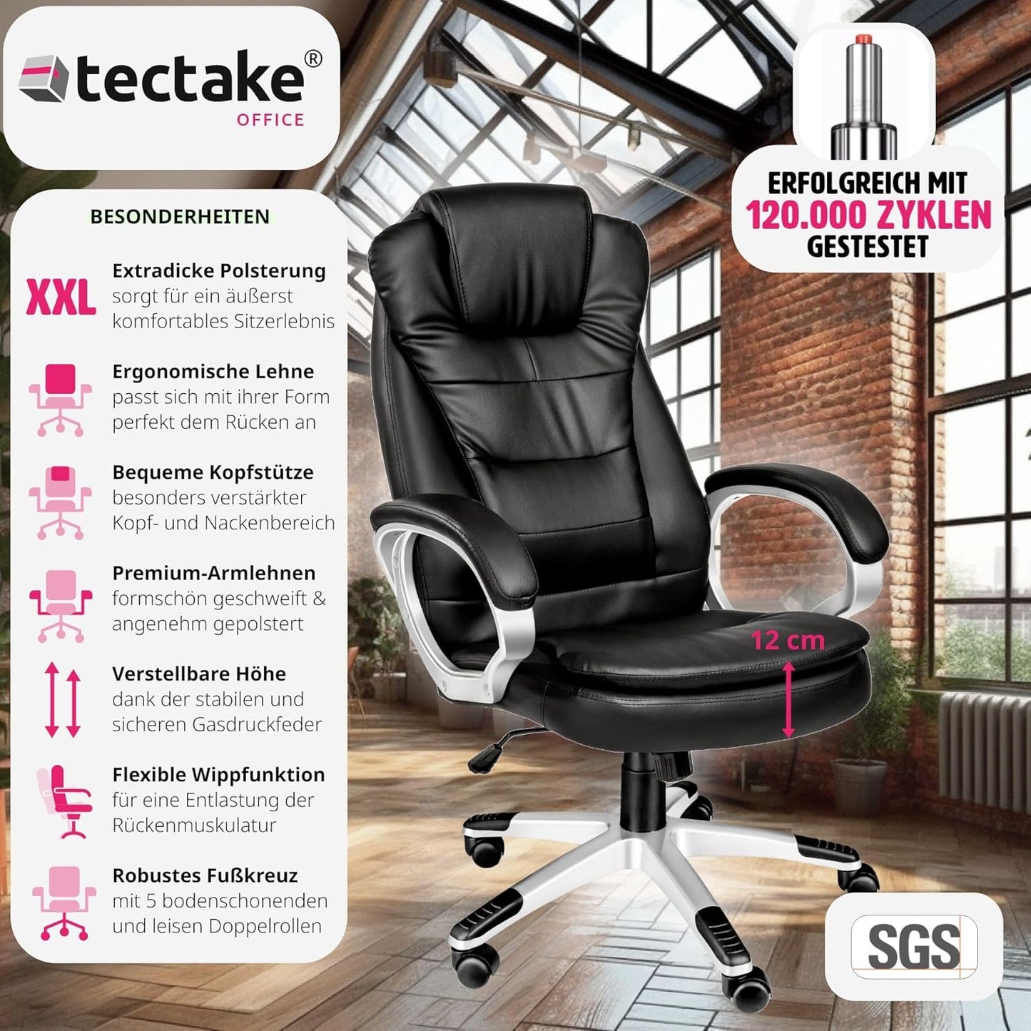Ergonomischer Chefsessel mit Wippmechanik, Schwarz | Nr. 400578