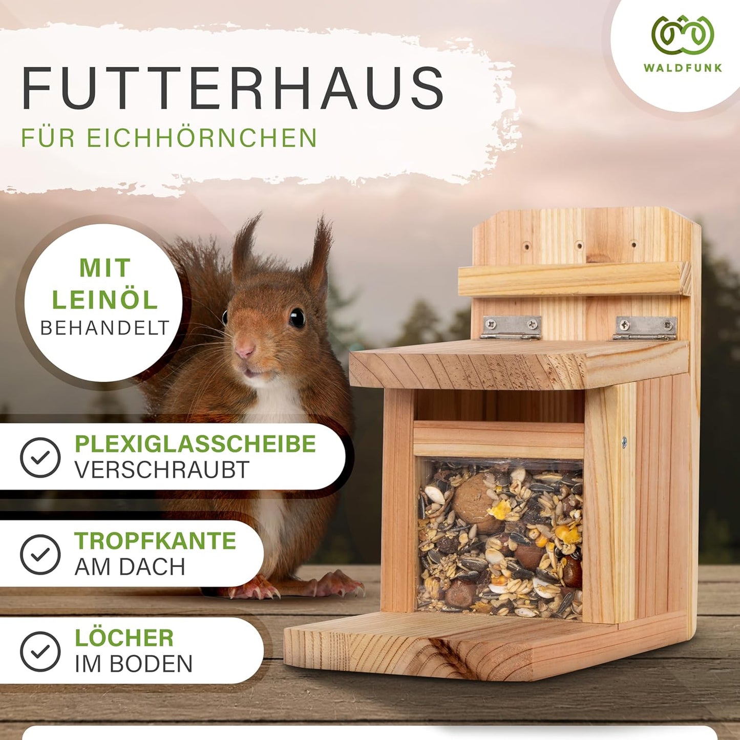 Wetterfeste Futterstation für Eichhörnchen