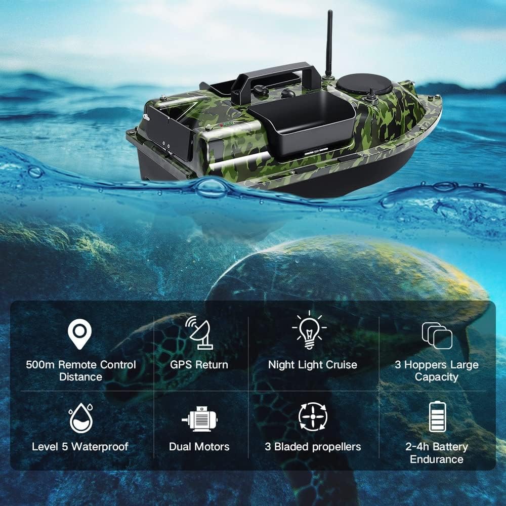 Bait Boat 6 Futterboot zum Karpfenangeln mit GPS und 3 Katapultbuchten, Bait Boat 6