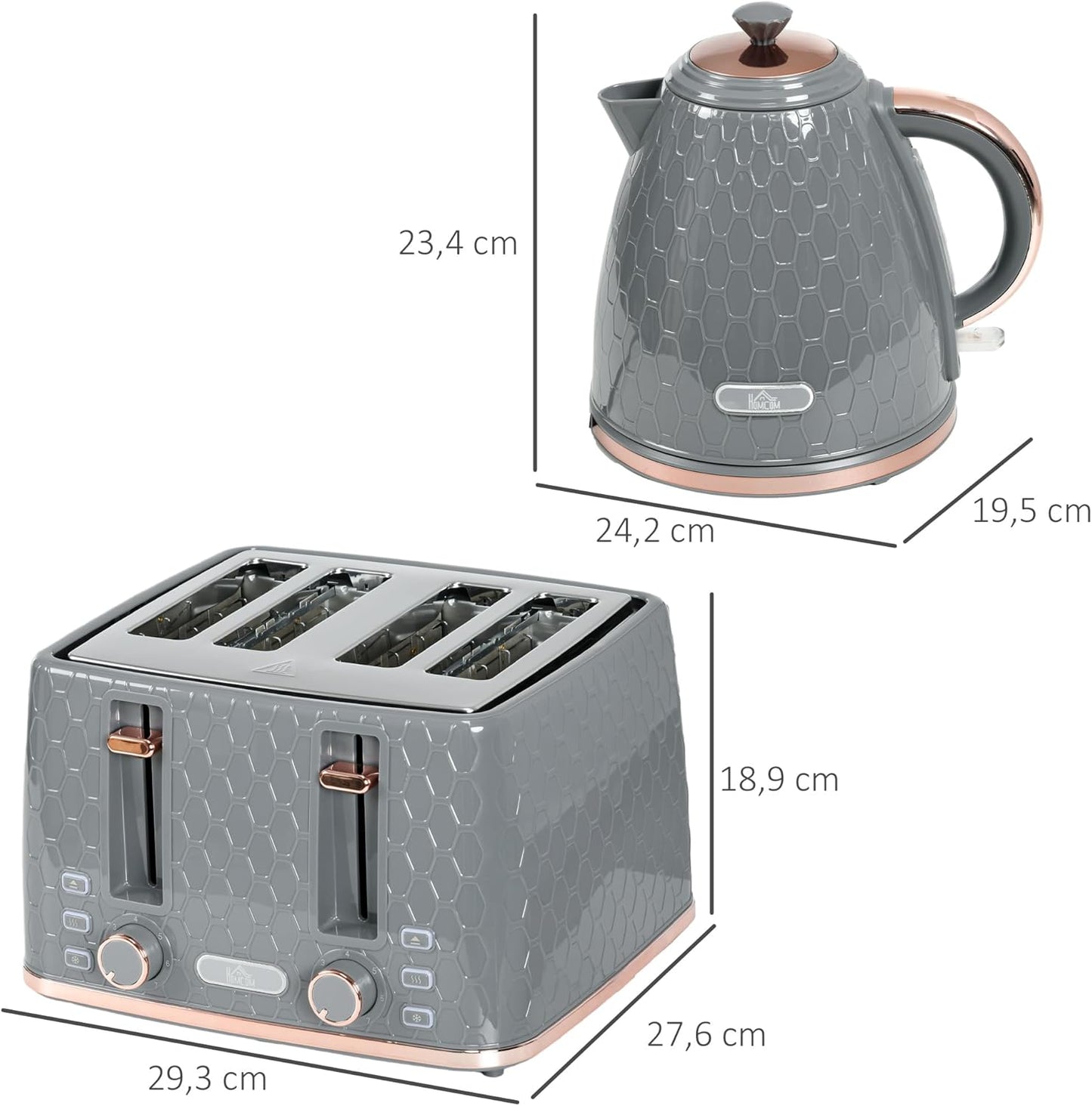 Frühstücksset mit Wasserkocher und Toaster, Grau