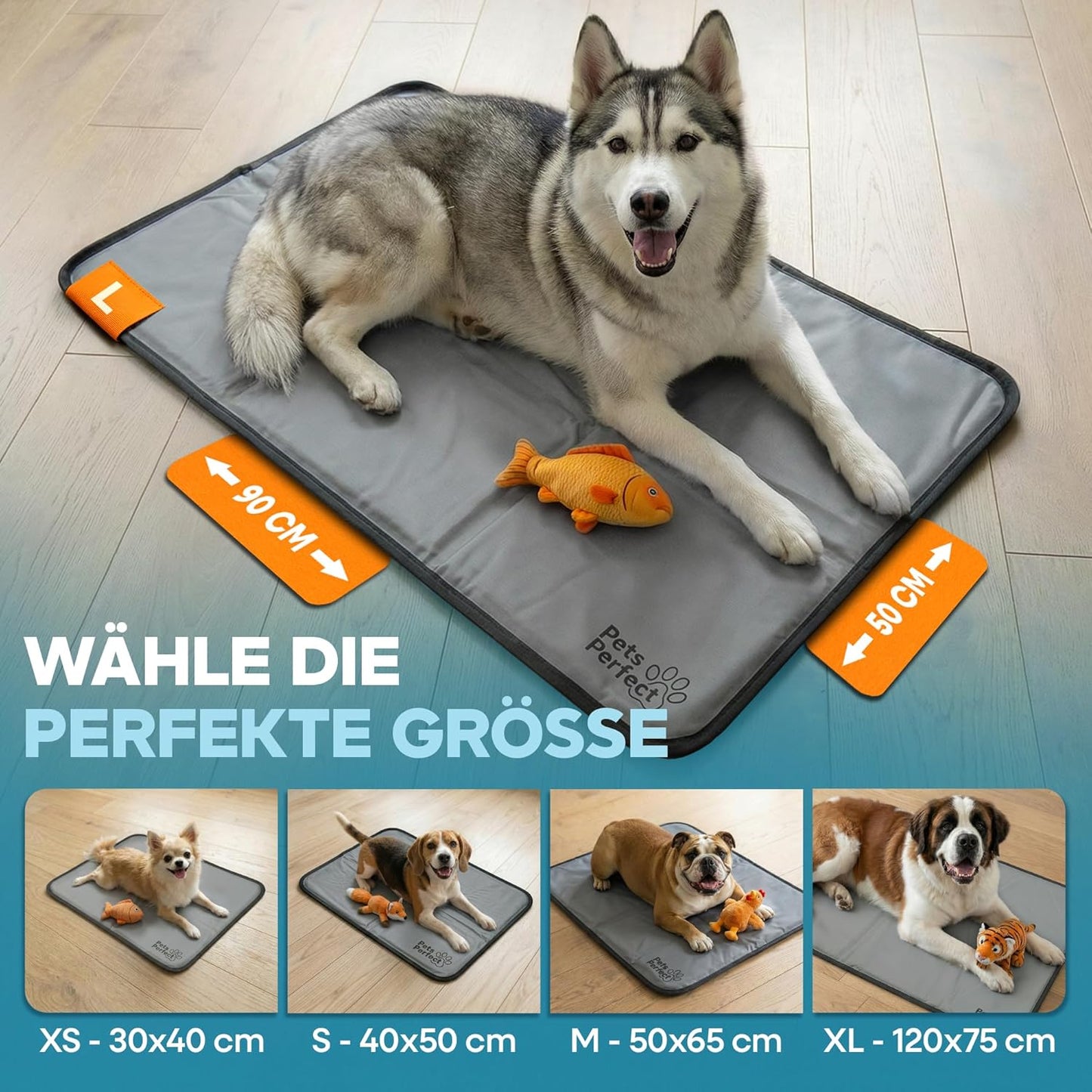 Selbstkühlende Hunde- und Katzen-Kühlmatte (90x50 cm), L 90 x B 50 x H 1 cm