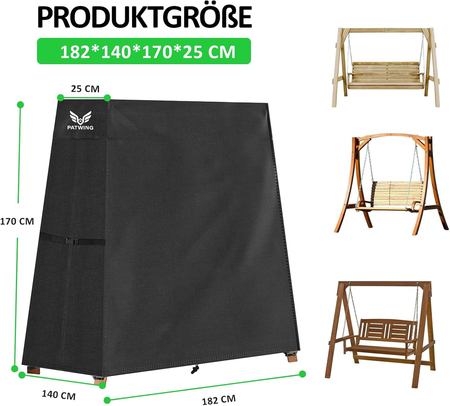 Abdeckung für Hollywoodschaukel, 182x140/25x170cm