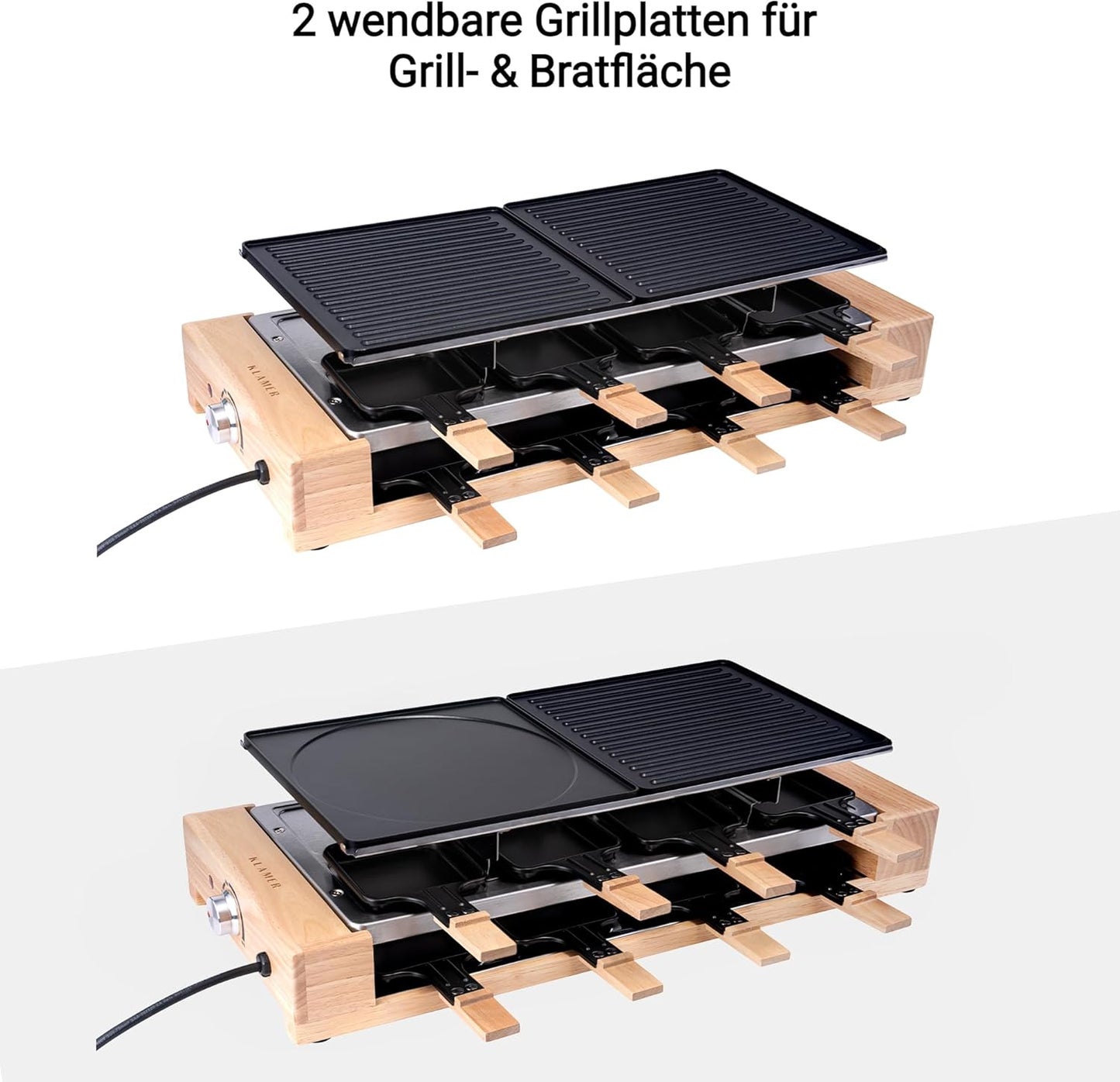 Raclette mit Holzgestell 8 Personen, Holz-Edelstahl