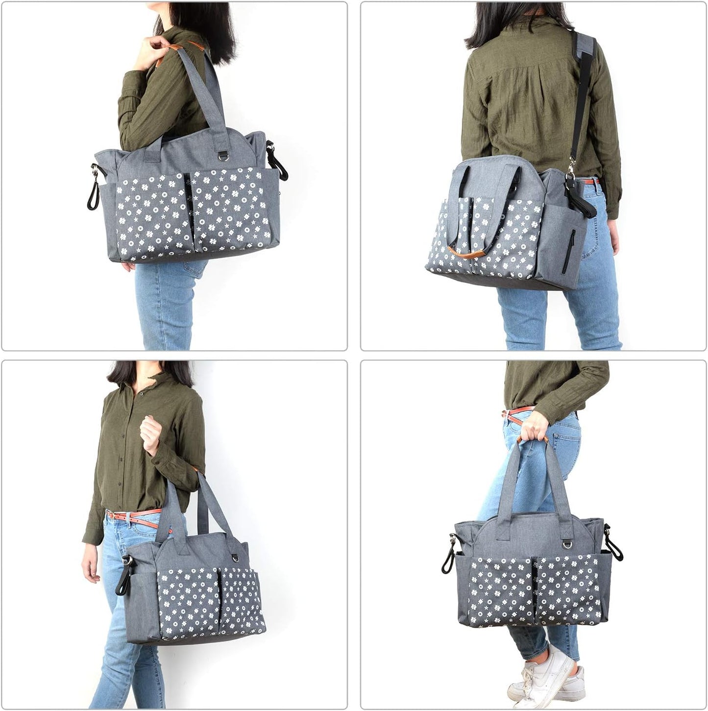 Reise-Wickeltasche mit Kinderwagenriemen (12 Taschen), Dunkelgrau