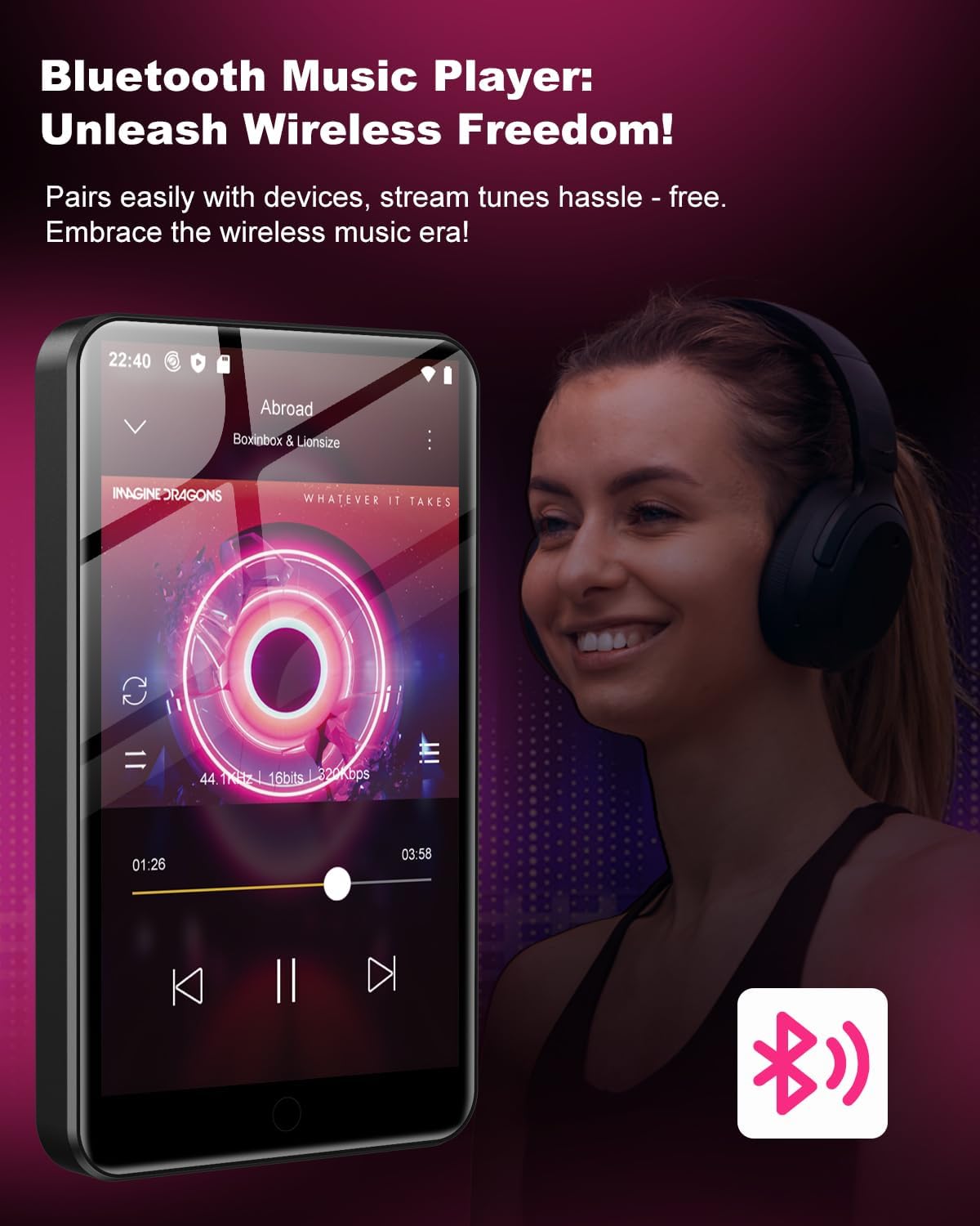 MP3-Player mit Bluetooth, 80 GB - 10,2 cm (4 Zoll), Schwarz