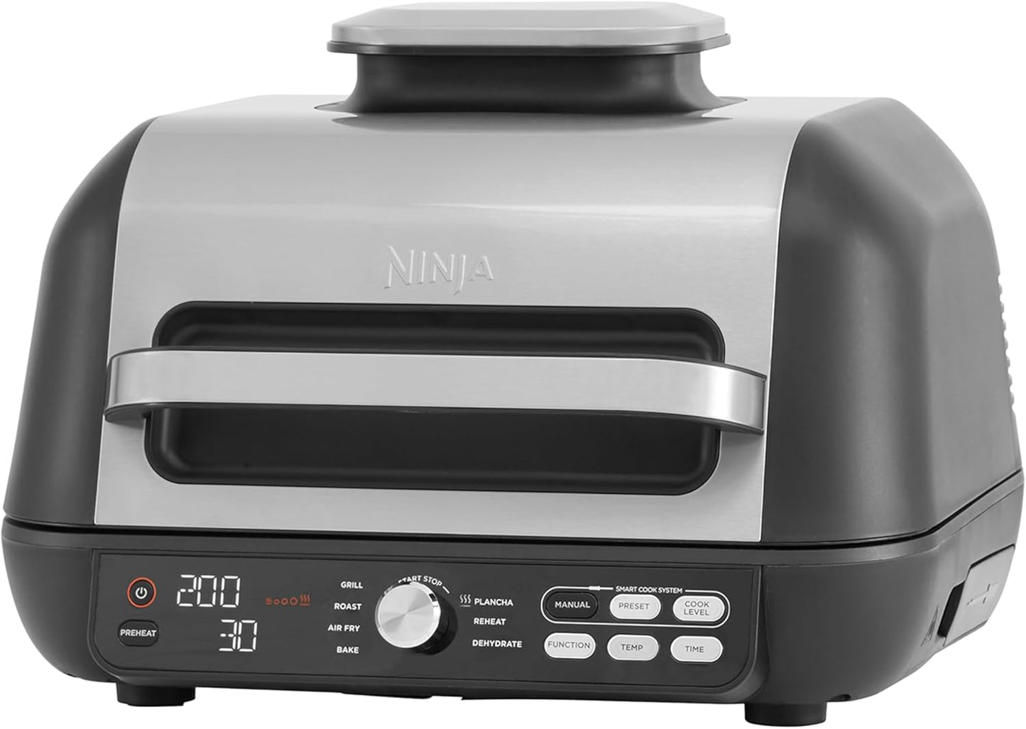Foodi MAX PRO Grill mit Plancha Flat Grill Plate & Airfryer, MAX PRO Grill & Heissluftfritteuse, 3,8L, Schwarz/Silber