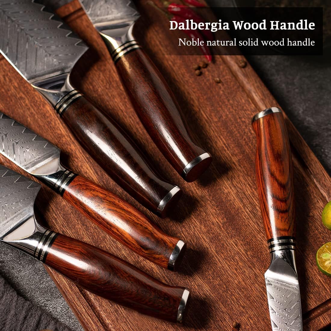 5-teiliges Damast Küchenmesser-Set mit Geschenkbox, Kochmesser Set 5er