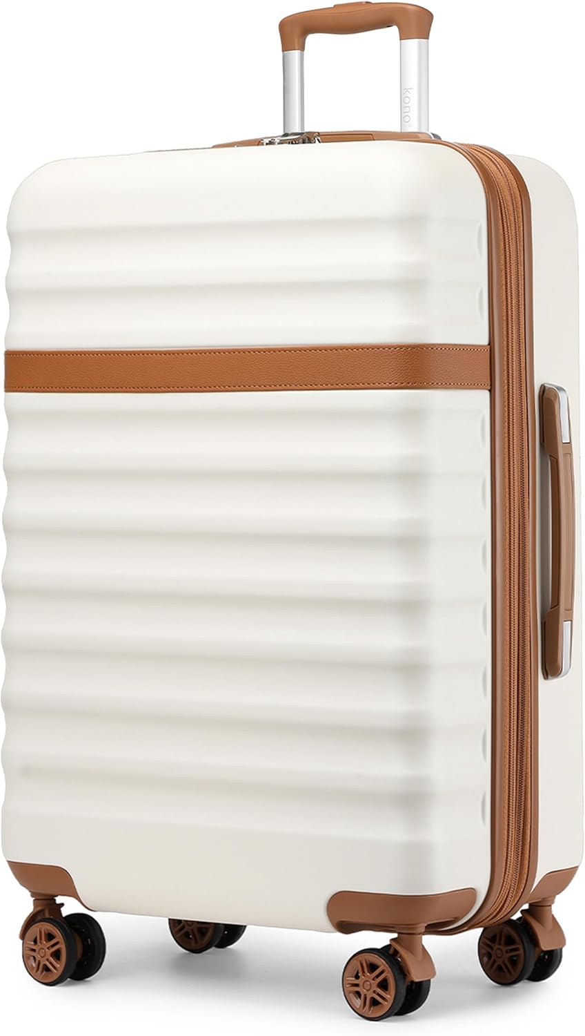 Grosser Hartschalen-Reisekoffer, Creme/Braun XL(75cm)