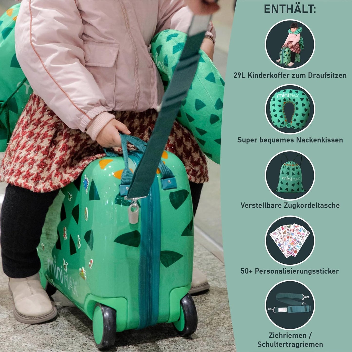 Minimax Kinder-Hartschalenkoffer Dinosaurier mit 4 Rollen, Dinosaurier