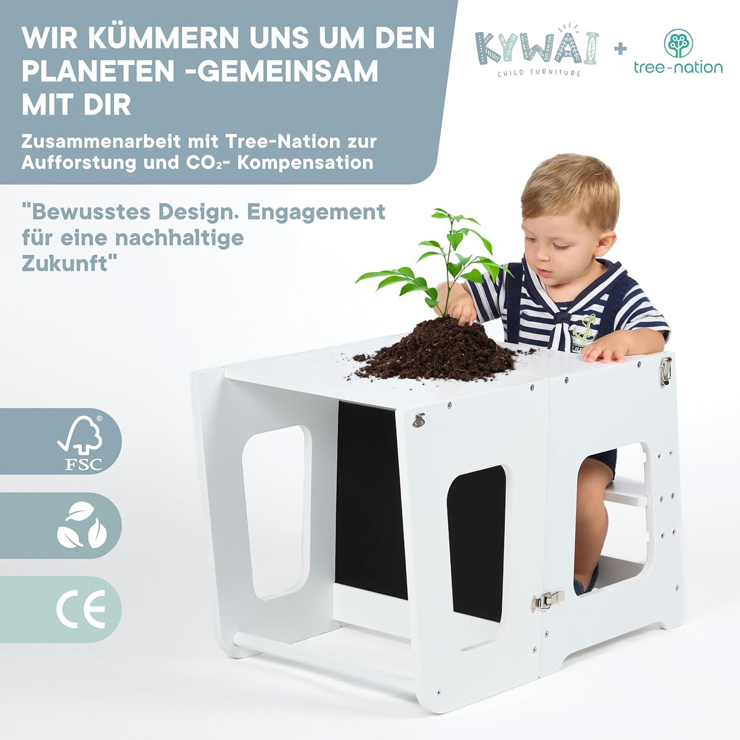 Lernturm & Tisch 2-in-1 klappbar, höhenverstellbar, Weiss