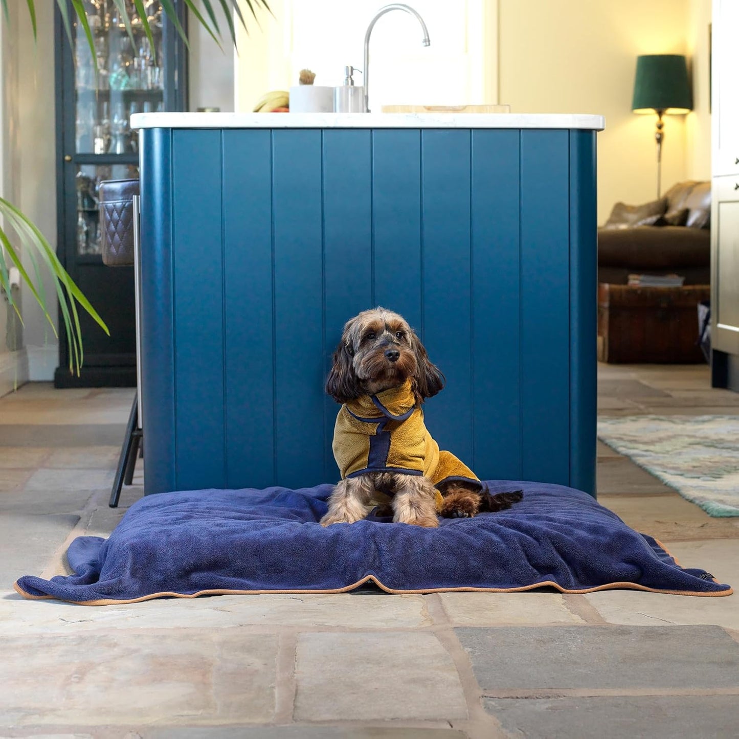 Doppellagiger Hundebademantel ultra-absorbierend, Ocker XXS