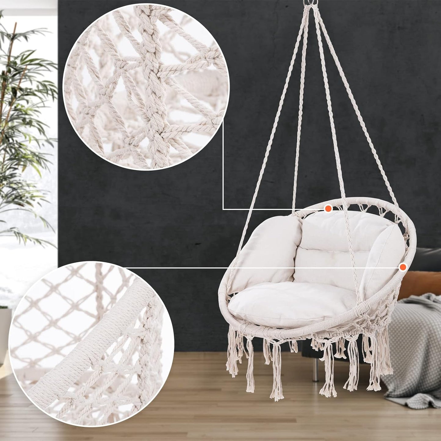 Hängesessel im Boho Stil, Creme